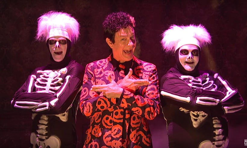 Mikey Day, Tom Hanks, and Bobby Moynihan on <em>Saturday Night Live</em>.