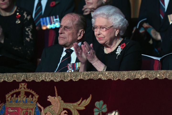 Queen Elizabeth II and the Duke of Edinburgh attend the annual Royal Festival of Remembrance at the Royal Albert Hall in London