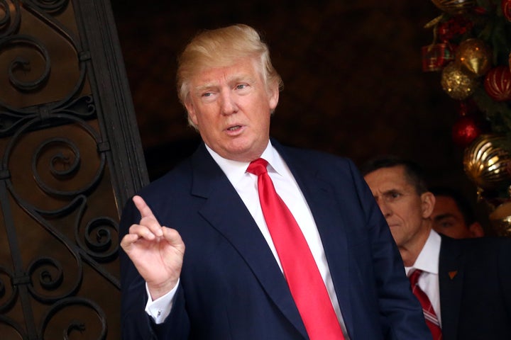 U.S. President-elect Donald Trump talks to members of the media at Mar-a-Lago estate in Palm Beach, Florida, U.S., December 21, 2016.