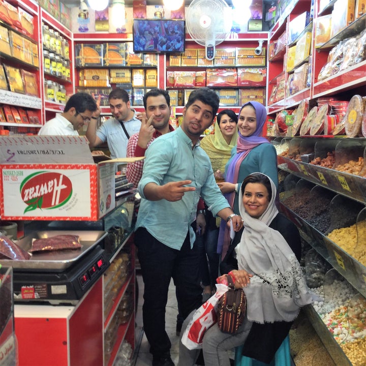 Shoppers in the bazaar in Mashhad, Iran; excited to meet an American