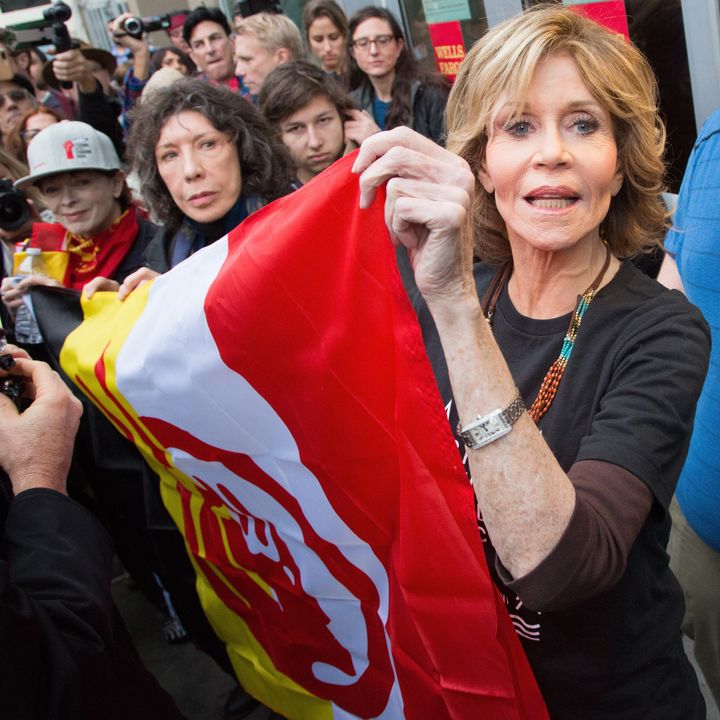 Jane Fonda and Lily Tomlin attend the #BankExit Rally on Dec. 21, 2016 in Los Angeles, California.