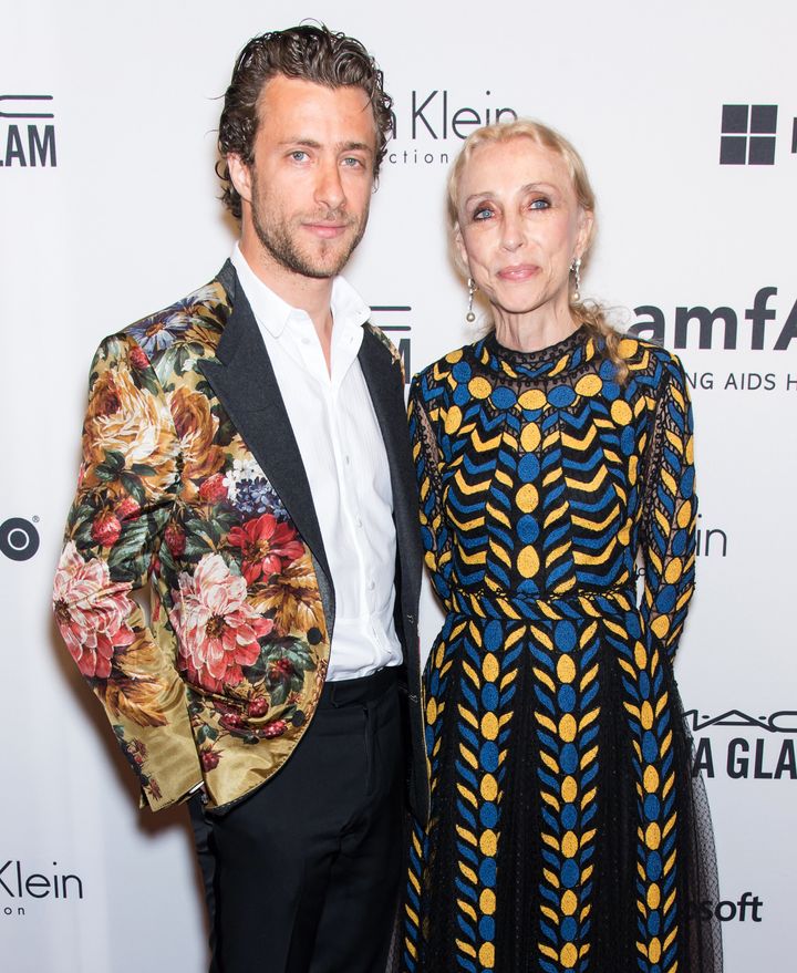 Editor-in-chief of Vogue Italia Franca Sozzani (R) and son Francesco Carrozzini attend the amfAR Inspiration Gala New York 2014 at The Plaza Hotel on June 10, 2014 in New York City.
