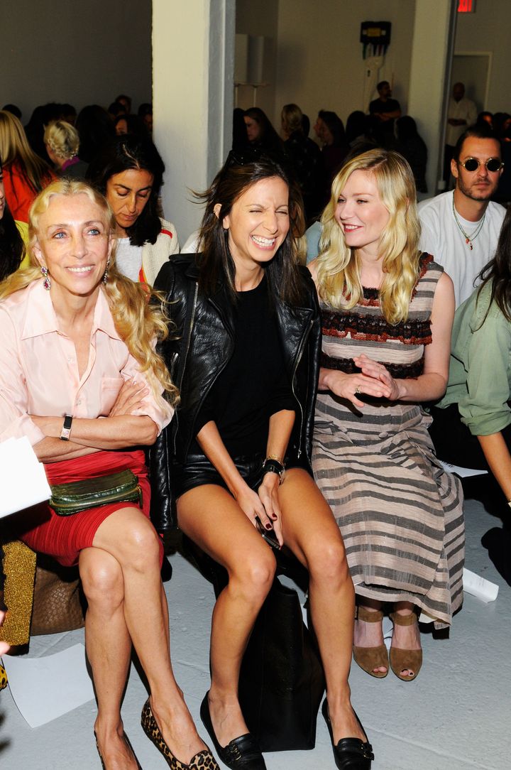Editor-in-Chief of Vogue Italia Franca Sozzani (L) and actress Kirsten Dunst (R) attend the Rodarte Runway Show during the Spring 2013 Mercedes-Benz Fashion Week at the Zach Feuer Gallery on September 11, 2012 in New York City. 