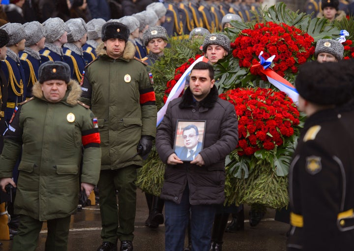 The farewell ceremony for Russian Ambassador to Turkey Andrey Karlov in Moscow on Dec. 22.