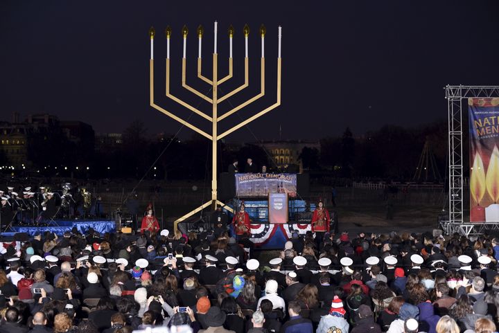 The audience waits for the lighting of the U.S. National Chanukah (Hanukkah) Menorah on the Ellipse in Washington, December 6, 2015.