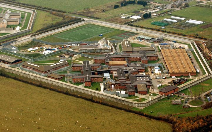 A general view from the air of HM Prison Swaleside a training Prison at Eastchurch on the Isle of Sheppey in Kent