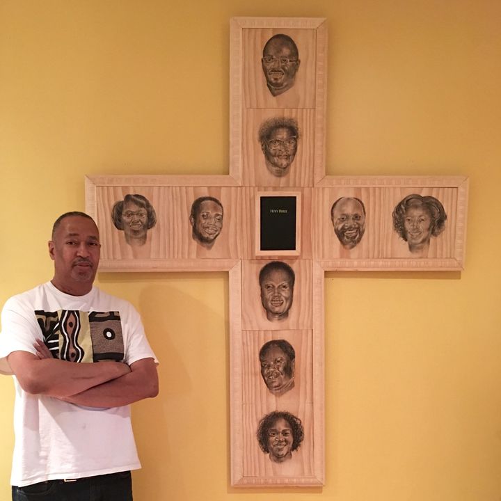 This large wooden cross is dedicated to the victims of the Charleston, South Carolina, church shooting.