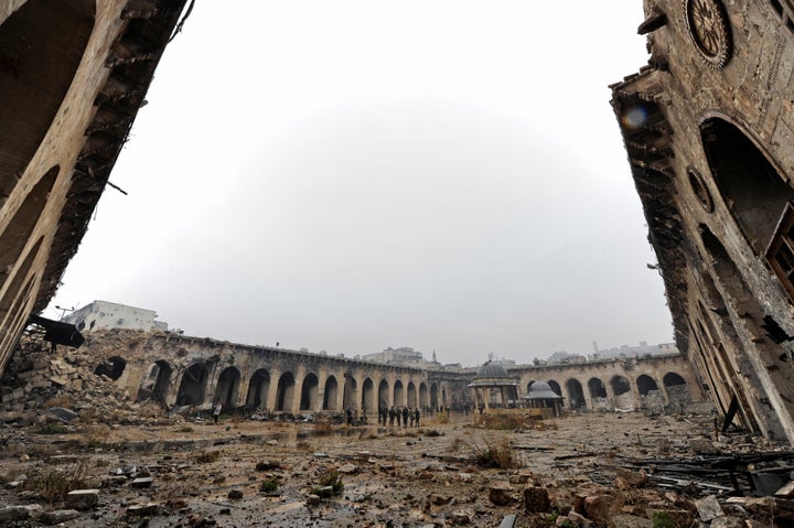 Aleppo's Umayyad mosque following Syrian President Bashar Assad's capture of the city.