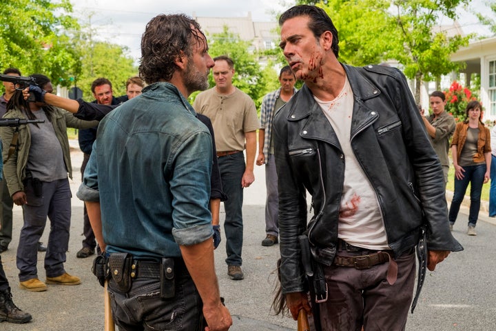 Rick and Negan have a discussion over policy.