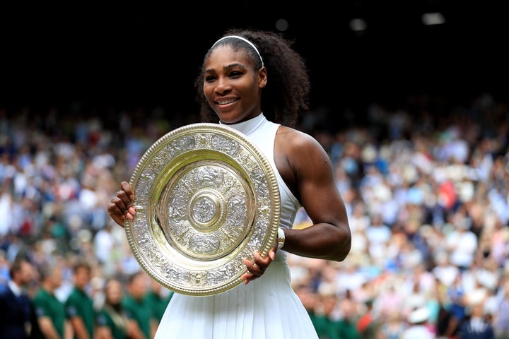 Serena Williams celebrates her victory over Angelique Kerber, July 9, 2016.