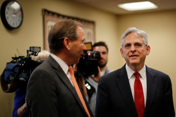 Merrick Garland, right, is seen with Sen. Tom Udall (D-N.M.) in Washington, D.C., May 18, 2016. Udall supports Garland's