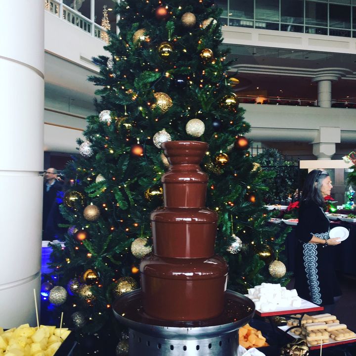 The chocolate fountain at the Pan Pacific’s Santa’s Sunday Brunch is a huge hit with kids and adults.