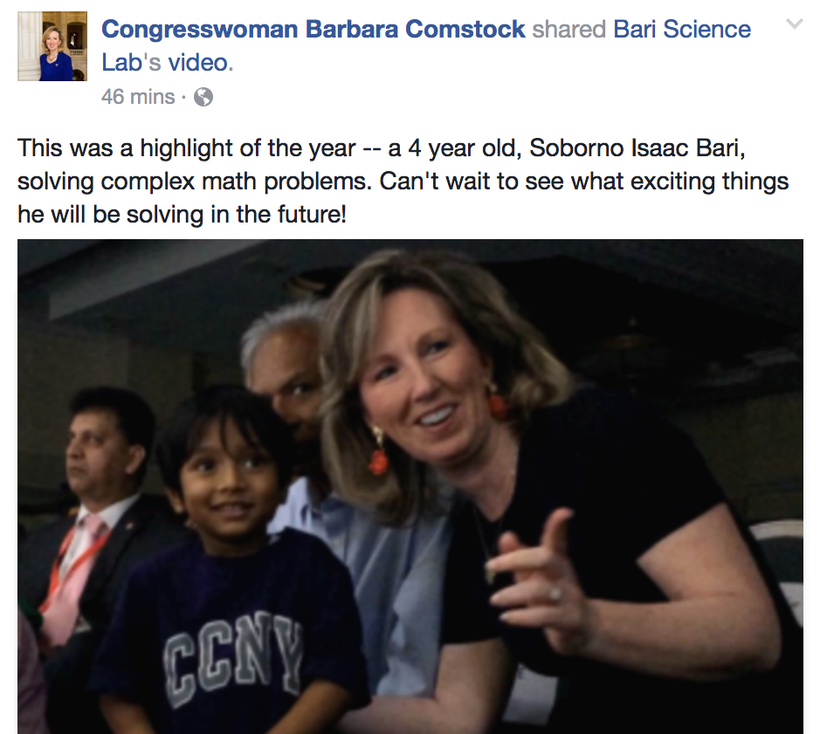 Congresswoman Barbara Comstock was impressed and called Isaac to chat with her after the interview, <a rel="nofollow" href="h