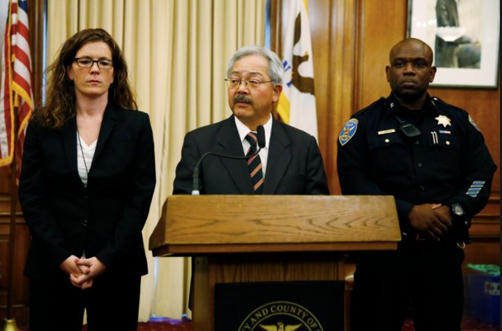 Mayor Ed Lee announces Greg Suhr’s resignation and Toney Chaplin’s appointment as Interim Chief of SFPD with SF Police Commission President Suzy Loftus May 19, 2016 SF City Hall