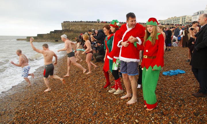 A little persuasion is often required before members of the public head into the freezing sea