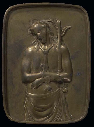 <p>A “fumi-e” (”trample image”). The population was forced to trample each year on a Christian image to indicate they were not Christians.</p>