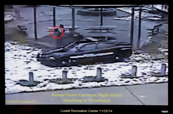 This still image taken from a surveillance video played at a news conference held by Cleveland Police, Wednesday, Nov. 26, 20