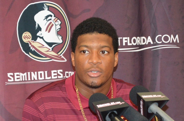 Florida State University (FSU) quarterback Jameis Winston comments about his half-game suspension during a news conference in
