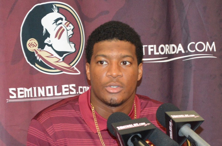 Florida State University (FSU) quarterback Jameis Winston comments about his half-game suspension during a news conference in Tallahassee, Florida September 17, 2014.