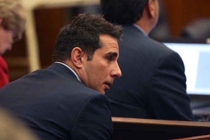 A.J. Daulerio, the former editor of Gawker, listens as Terry Bollea, aka Hulk Hogan, testifies in court during his trial agai