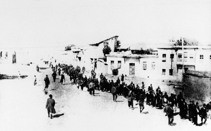 In this 1915 file photo, Armenians marched long distances and said to have been massacred in Turkey