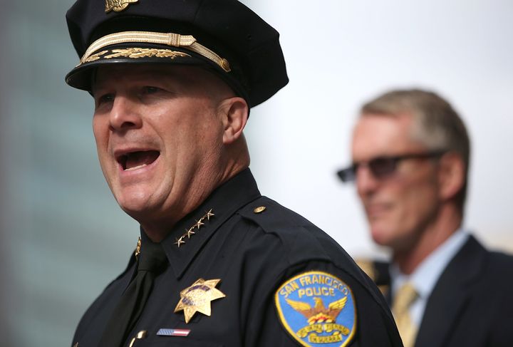 San Francisco police chief Greg Suhr (L) and FBI Special Agent in Charge David Johnson (R) hold a news conference to discuss the arrest of San Francisco political and media consultant Ryan Chamberlain on June 3, 2014 in San Francisco, California.