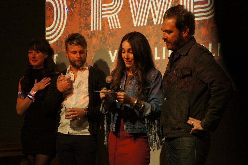 Red Wanting Blue recently celebrated their new project at Brooklyn’s Videology Bar & Cinema. From Right to Left: Frontman Sc