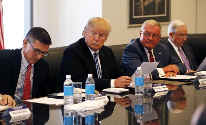 <p><a href="https://www.huffpost.com/news/topic/donald-trump">Donald Trump</a> at one of the few intelligence briefings he’s had since the election.</p>