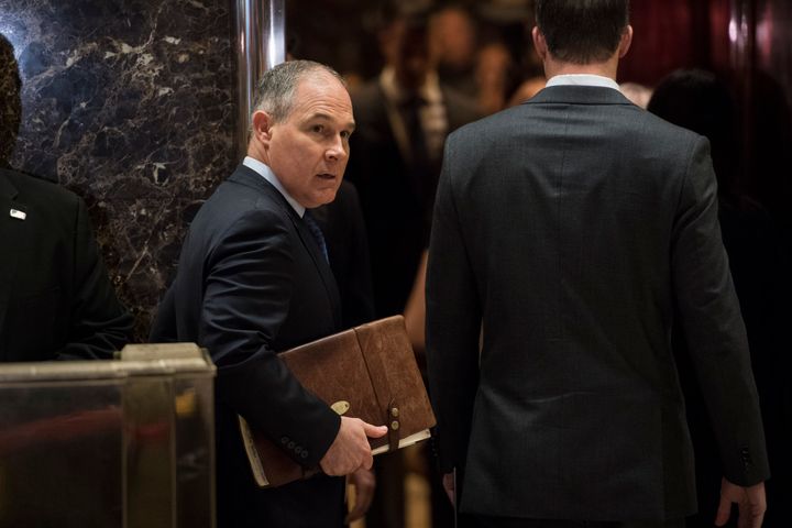 Oklahoma Attorney General Scott Pruitt, pictured arriving at Trump Tower in New York on Dec. 7, 2016, has been a major critic of the Environmental Protection Agency.