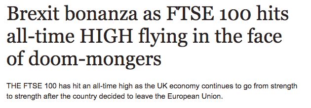 How the Daily Express online presented the news the FTSE 100 had reached a record high