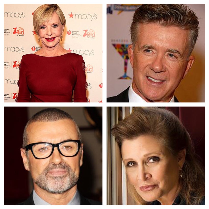 Clockwise from top left: Florence Henderson, Alan Thicke, Carrie Fisher and George Michael