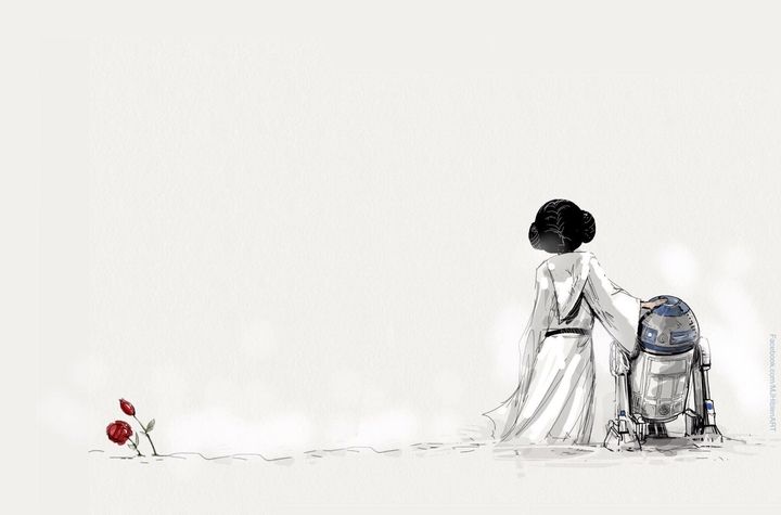 A simple but touching tribute by MJ Hiblen to Carrie Fisher, who played Princess Leia in the “Star Wars” films, and Kenny Baker, who played R2-D2. Baker passed away in August 2016.