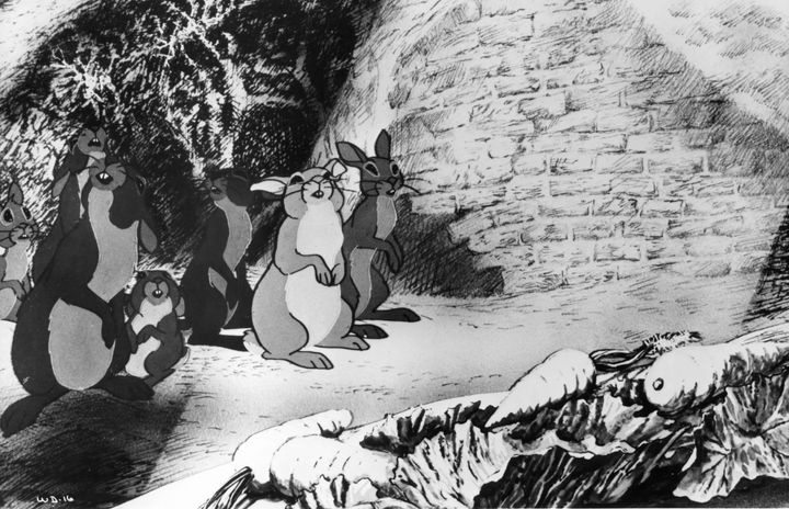 A scene from the animated version of "Watership Down" (1978).
