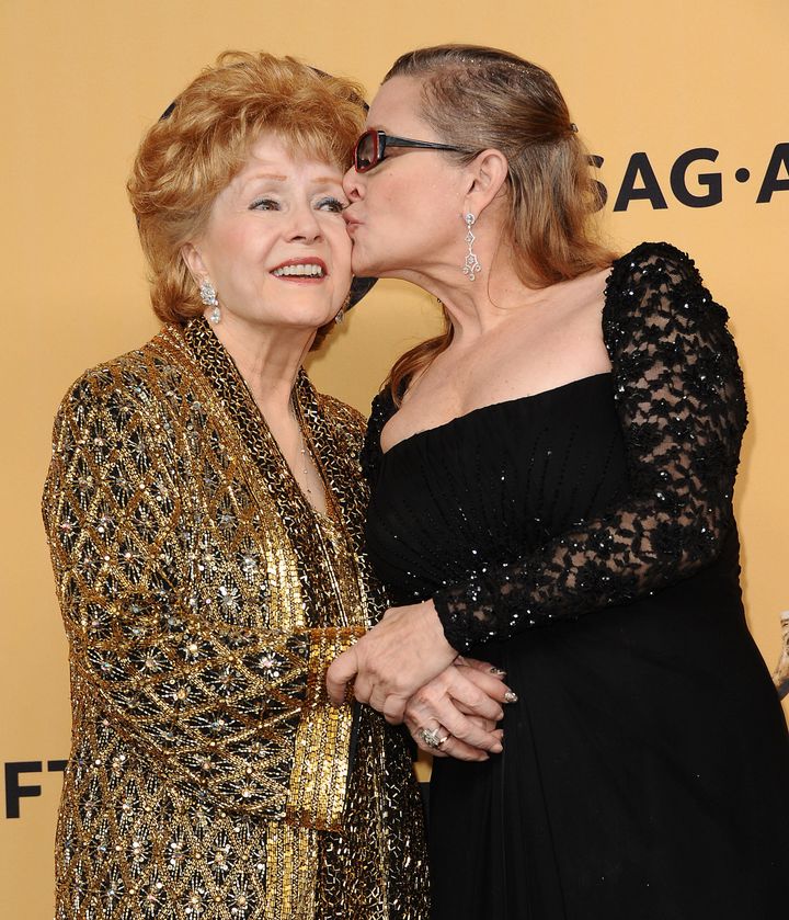Debbie Reynolds and Carrie Fisher in 2015