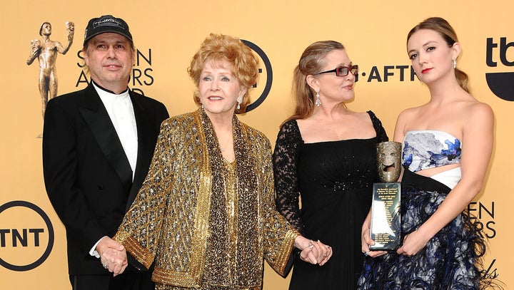 Todd Fisher, with to his mother, Debbie Reynolds, sister Carrie Fisher and niece Billie Lourd at the Screen Actors Guild Awards on Jan. 25, 2015.