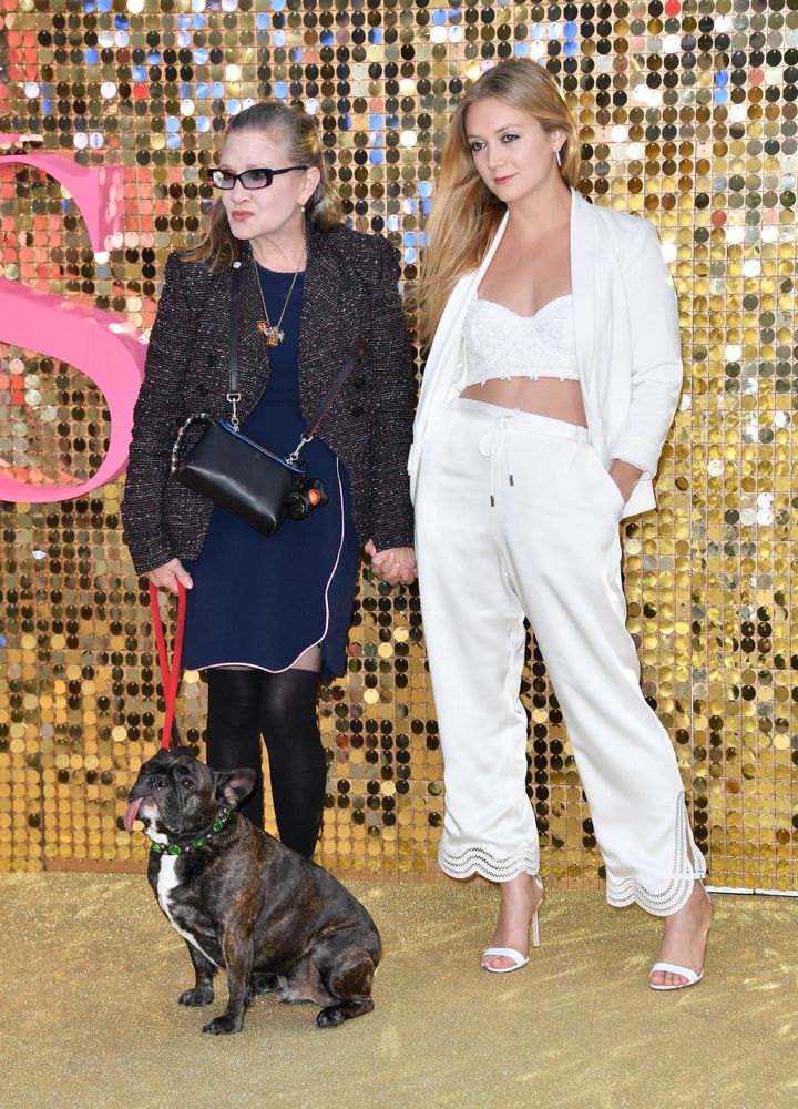 Carrie Fisher and Billie Lourd with Gary on the red carpet