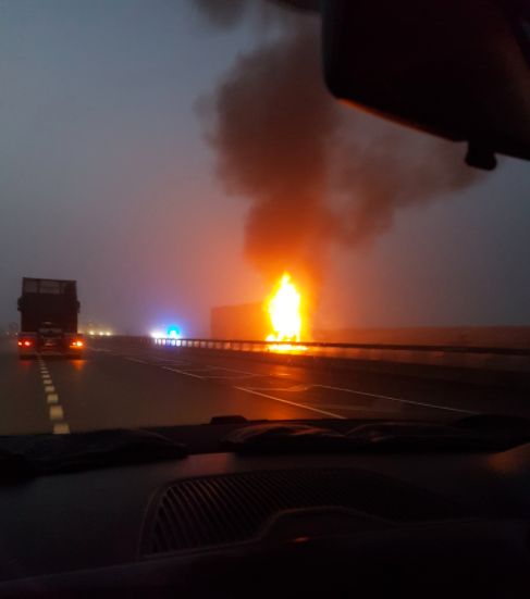 <strong>The lorry caught fire on the A1(M)</strong>