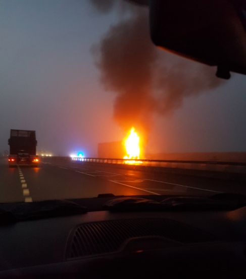 The lorry caught fire on the A1(M)