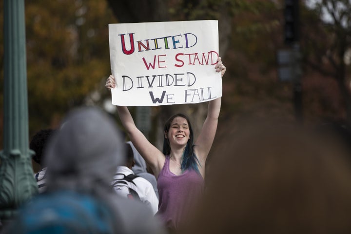 High school students gathered at the Washington Monument to protest President-elect Donald Trump on Nov. 15.