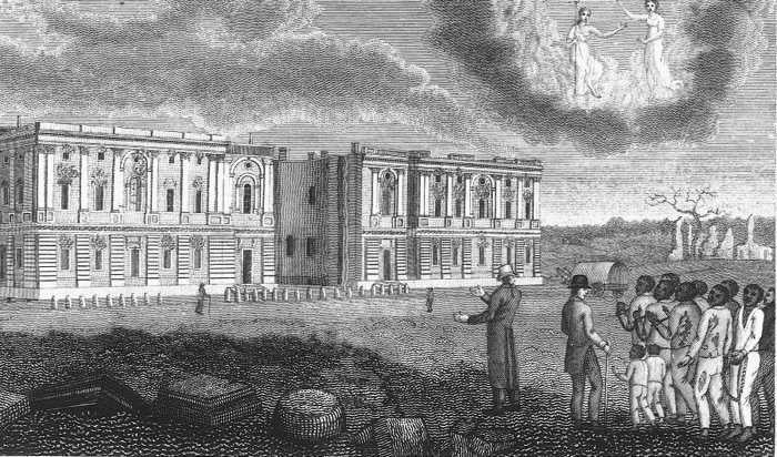 <p><em>Chained slaves near the Capitol. From Torrey, </em>A Portraiture of Domestic Slavery in the United States<em> (1817).</em></p>