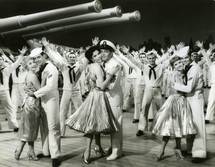 Publicity still of American actors, foreground from left, Jane Powell and Vic Damone, Ann Miller and Tony Martin, and De