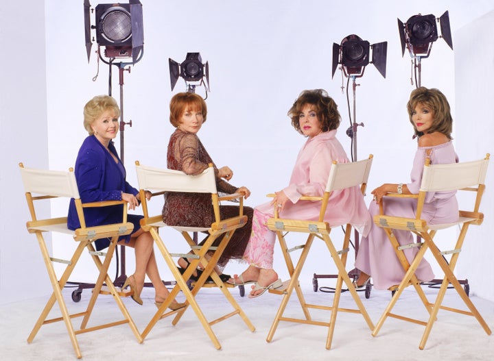 Debbie Reynolds, Shirley MacLaine, Elizabeth Taylor and Joan Collins pose for a "These Old Broads" promotional photo.