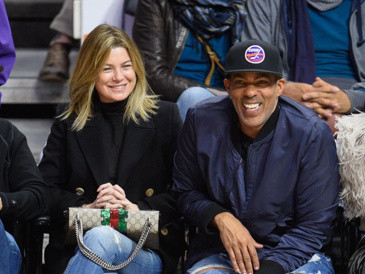 Ellen Pompeo and Chris Ivery attend a basketball game at the Staples Center on March 28 in Los Angeles, Calif. 