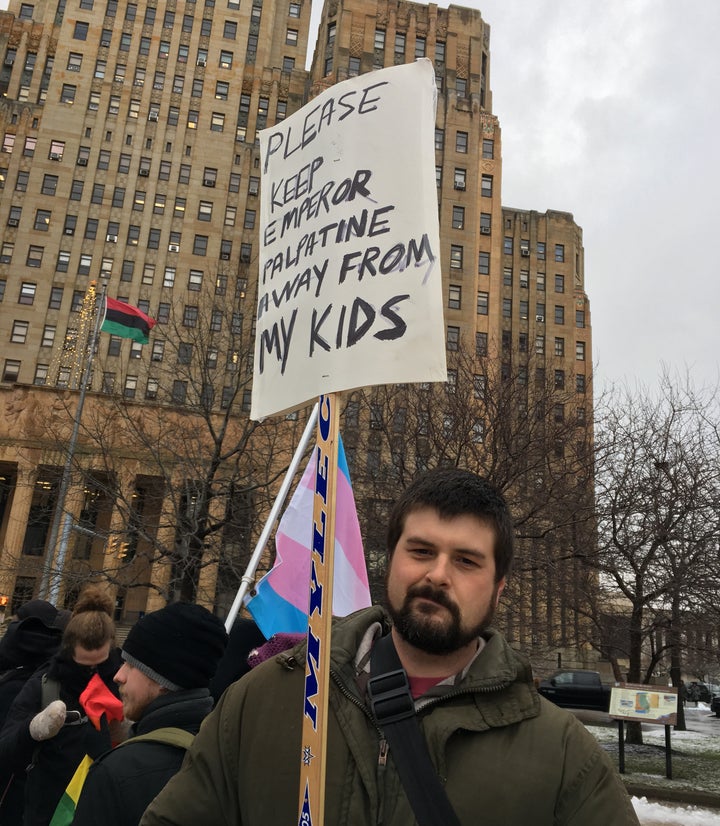 Protesters gathered in Niagara Square outside Buffalo City Hall.