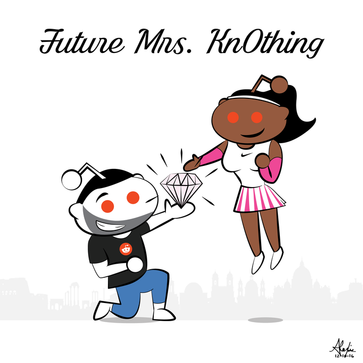 Williams shared this image on Reddit to announce her engagement to Ohanian. The two are depicted as aliens in a nod