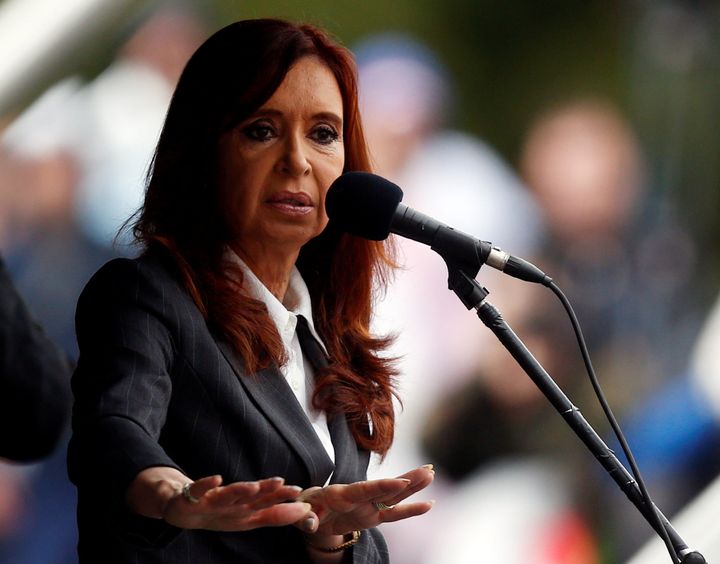 Former Argentine President Cristina Fernandez de Kirchner speaks during a rally outside a Justice building in Buenos Aires, Argentina, April 13, 2016.