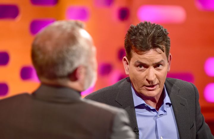 Graham Norton (left) and Charlie Sheen during filming of The Graham Norton Show in June.