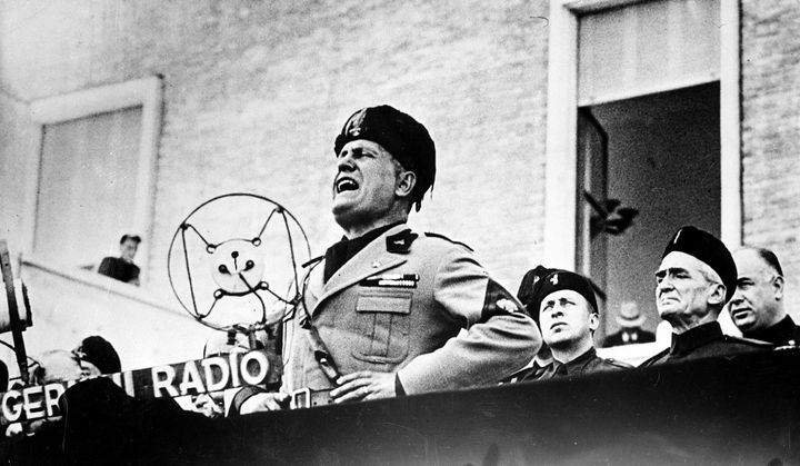 Benito Mussolini, Italian dictator, speaks at the dedication ceremonies of Sabandia, central Italy, in 1934.