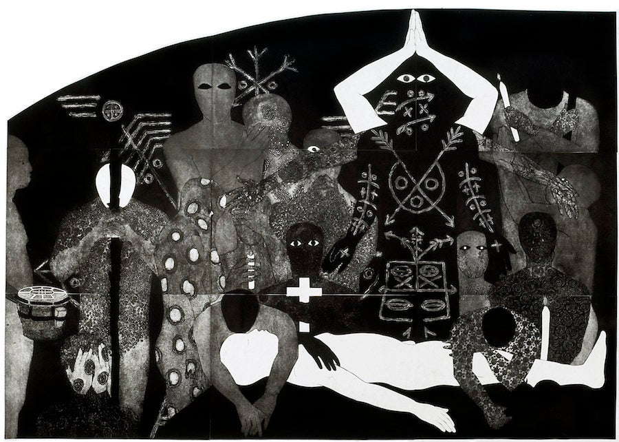 Belkis Ayón, "Nlloro (Weeping)," 1991, collograph.
