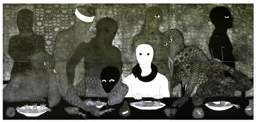 Belkis Ayón, "La cena (The Supper)," 1991, collograph.